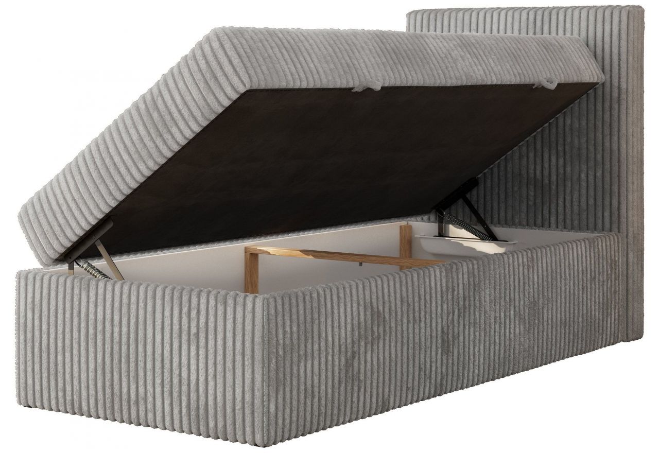 Łóżko kontynentalne TILIANO 90x200 - H3 - jasnoszary, sztruks - strona prawa - topper T25