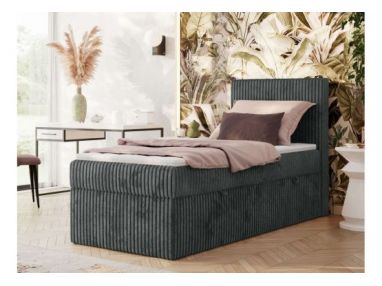 Łóżko kontynentalne TILIANO 90x200 - H3 - ciemnoszary, sztruks - strona prawa - topper T25