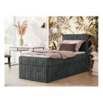 Łóżko kontynentalne TILIANO 90x200 - H3 - ciemnoszary, sztruks - strona prawa - topper T25