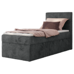 Łóżko kontynentalne TILIANO 90x200 - H3 - ciemnoszary, sztruks - strona prawa - topper T25