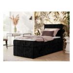 Łóżko kontynentalne TILIANO 90x200 - H3 - czarny, sztruks - strona prawa - topper T25