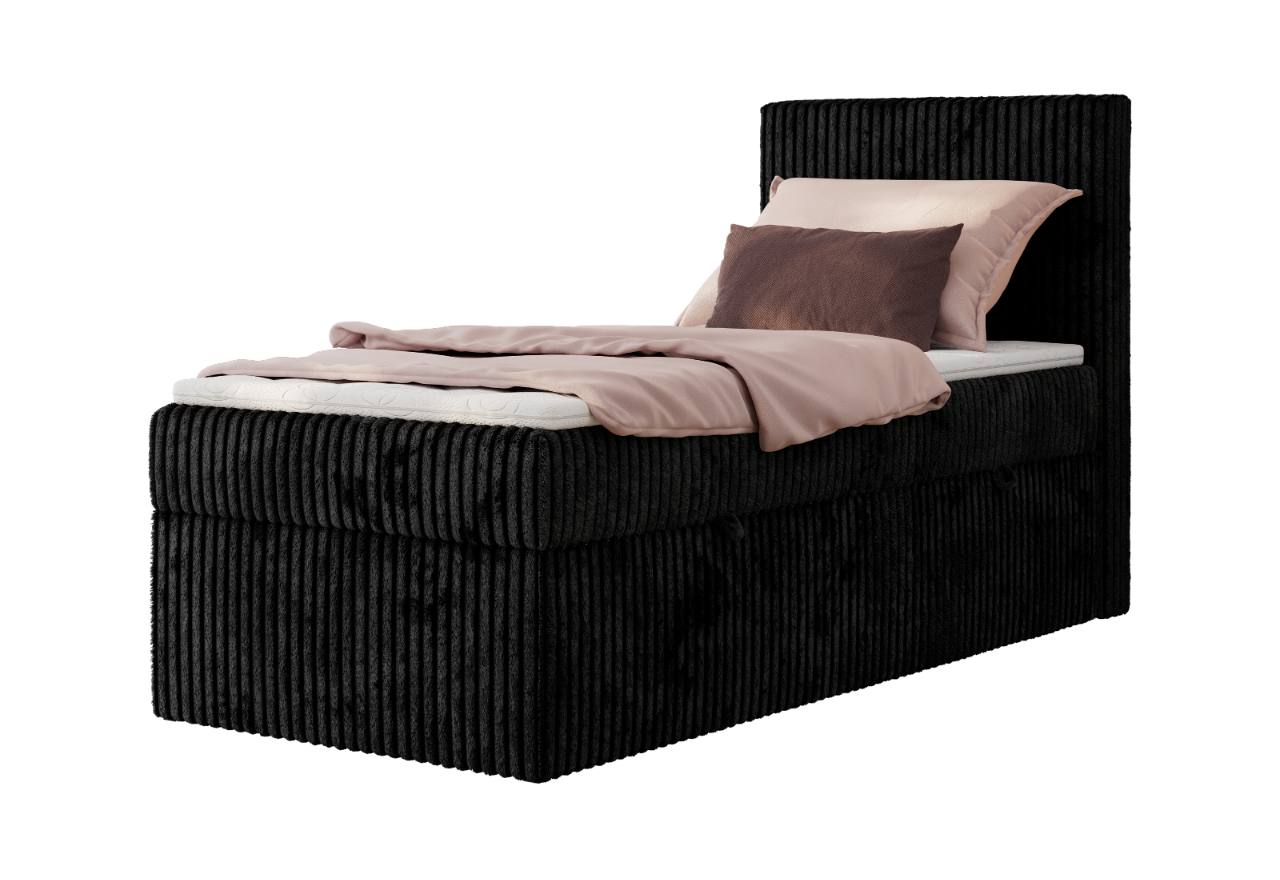 Łóżko kontynentalne TILIANO 90x200 - H3 - czarny, sztruks - strona prawa - topper T25