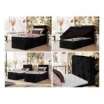 Łóżko kontynentalne TILIANO 90x200 - H3 - czarny, sztruks - strona prawa - topper T25