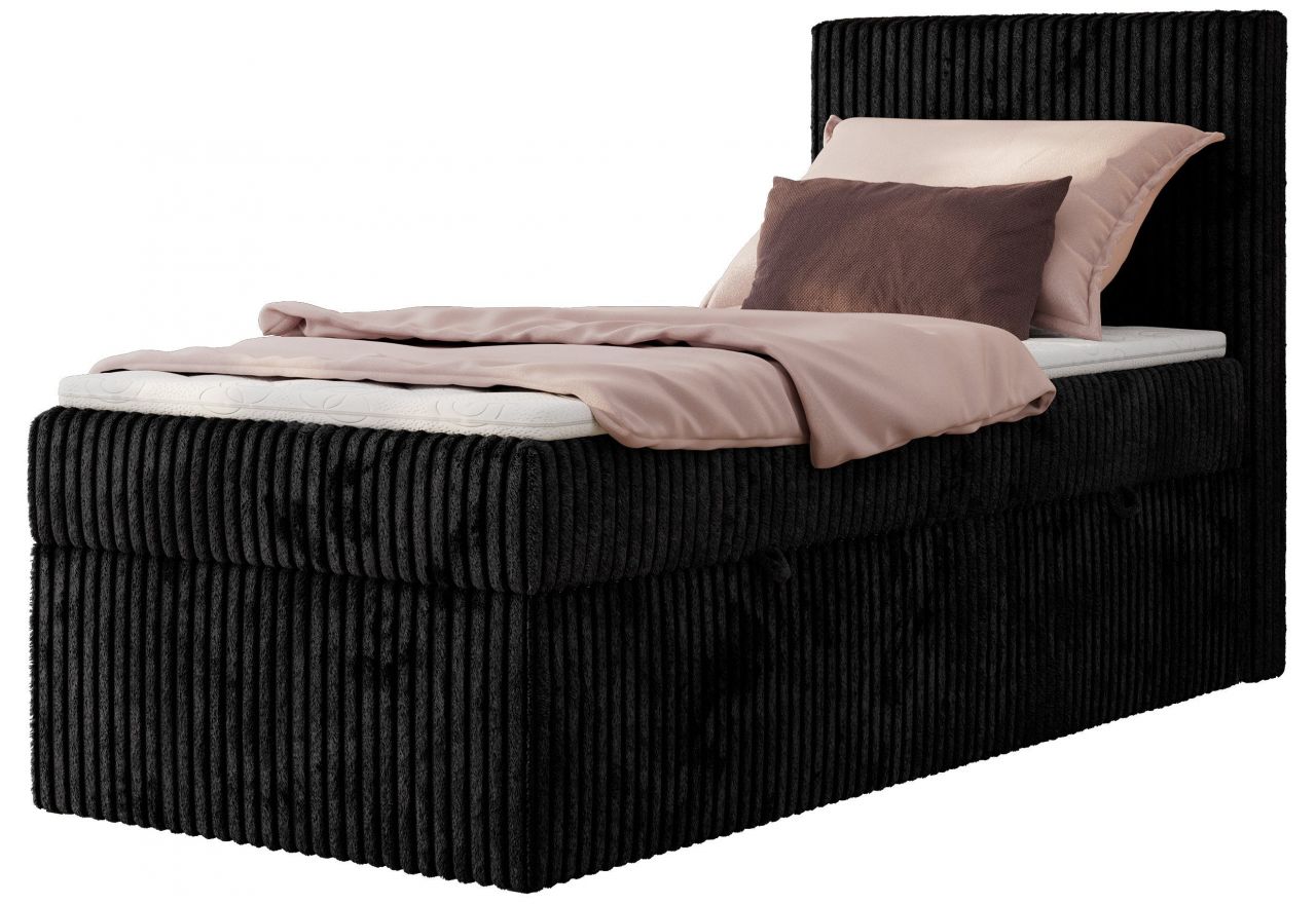 Łóżko kontynentalne TILIANO 90x200 - H3 - czarny, sztruks - strona prawa - topper T25