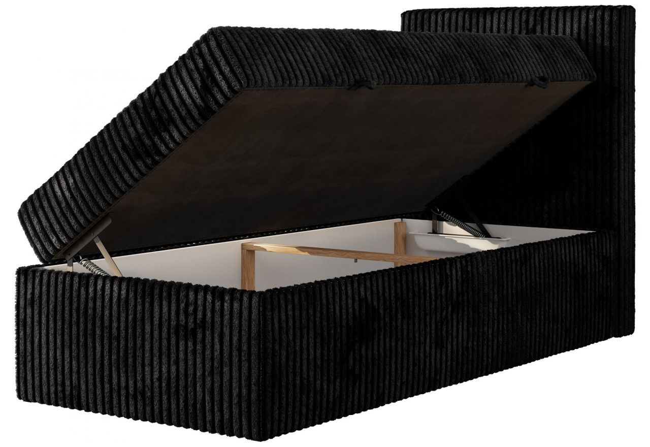 Łóżko kontynentalne TILIANO 90x200 - H3 - czarny, sztruks - strona prawa - topper T25