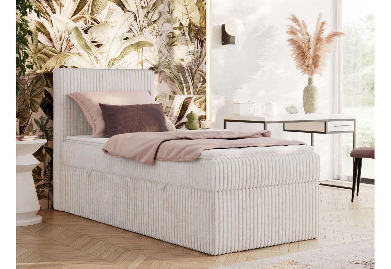 Łóżko kontynentalne TILIANO 90x200 - H4 - beżowy, sztruks - strona lewa - topper T25