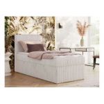 Łóżko kontynentalne TILIANO 90x200 - H4 - beżowy, sztruks - strona lewa - topper T25