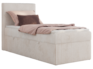 Łóżko kontynentalne TILIANO 90x200 - H4 - beżowy, sztruks - strona lewa - topper T25