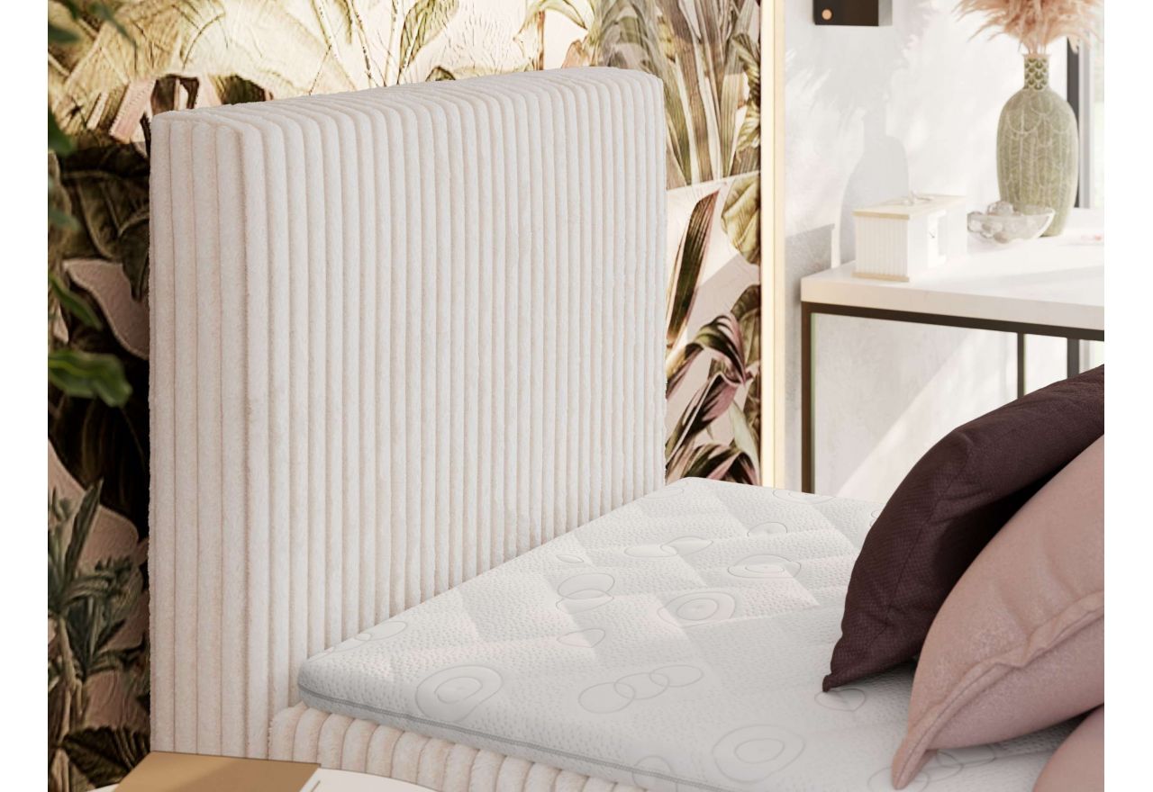 Łóżko kontynentalne TILIANO 90x200 - H4 - beżowy, sztruks - strona lewa - topper T25