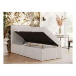 Łóżko kontynentalne TILIANO 90x200 - H4 - beżowy, sztruks - strona lewa - topper T25