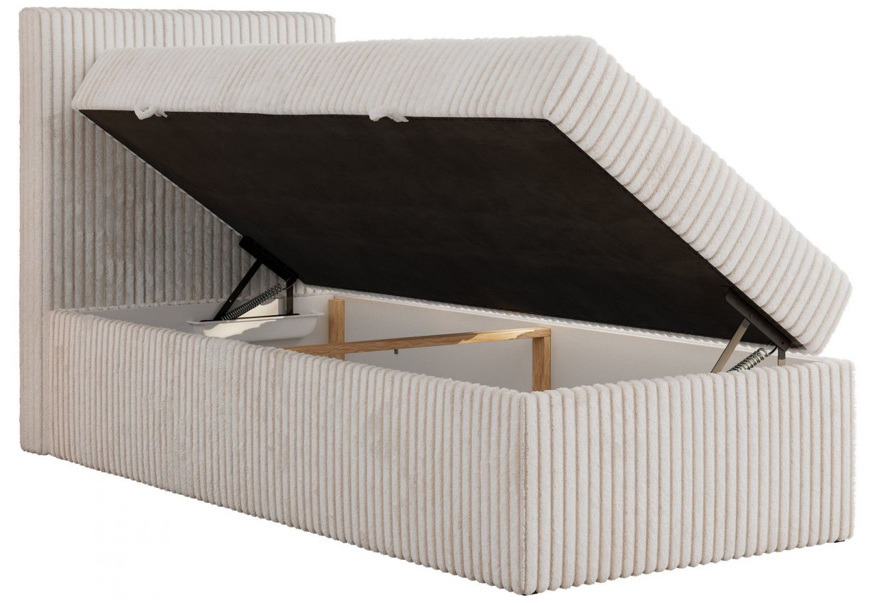Łóżko kontynentalne TILIANO 90x200 - H4 - beżowy, sztruks - strona lewa - topper T25