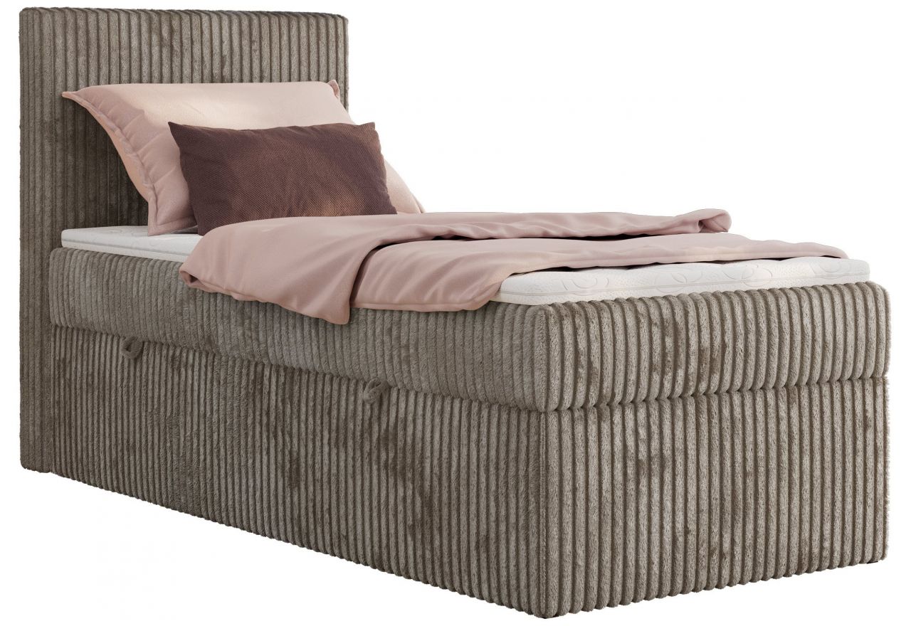 Łóżko kontynentalne TILIANO 90x200 - H4 - jasnobrązowy, sztruks - strona lewa - topper T25