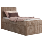 Łóżko kontynentalne TILIANO 90x200 - H4 - brązowy, sztruks - strona lewa - topper T25