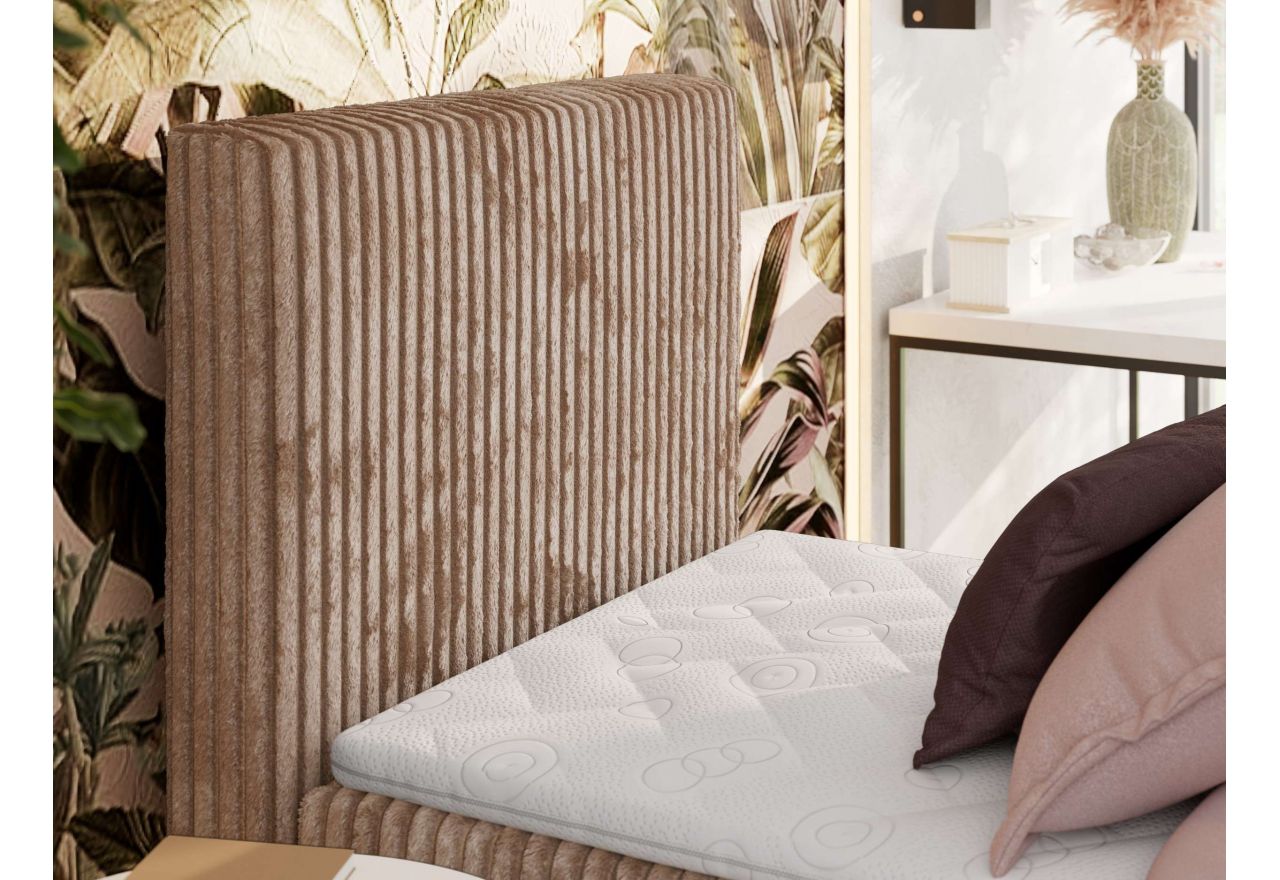 Łóżko kontynentalne TILIANO 90x200 - H4 - brązowy, sztruks - strona lewa - topper T25