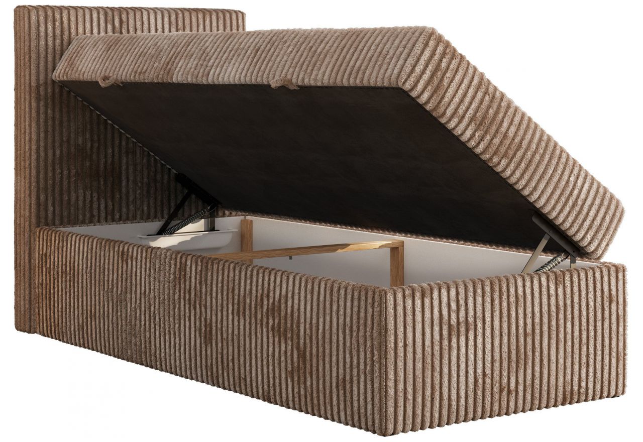 Łóżko kontynentalne TILIANO 90x200 - H4 - brązowy, sztruks - strona lewa - topper T25