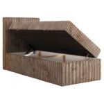 Łóżko kontynentalne TILIANO 90x200 - H4 - brązowy, sztruks - strona lewa - topper T25