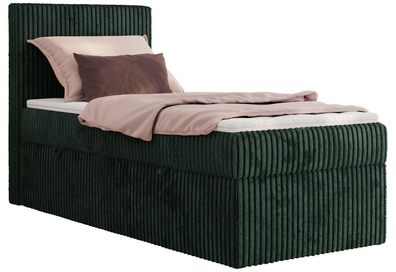 Łóżko kontynentalne TILIANO 90x200 - H4 - ciemnozielony, sztruks - strona lewa - topper T25