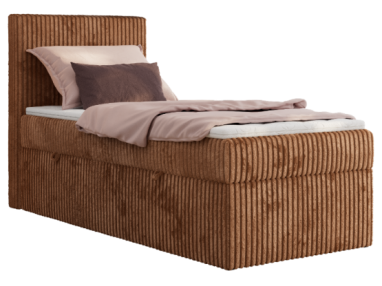 Łóżko kontynentalne TILIANO 90x200 - H4 - pomarańczowy, sztruks - strona lewa - topper T25