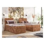 Łóżko kontynentalne TILIANO 90x200 - H4 - pomarańczowy, sztruks - strona lewa - topper T25