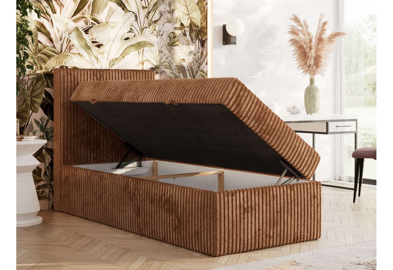 Łóżko kontynentalne TILIANO 90x200 - H4 - pomarańczowy, sztruks - strona lewa - topper T25