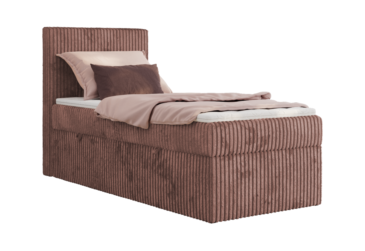 Łóżko kontynentalne TILIANO 90x200 - H4 - różowy, sztruks - strona lewa - topper T25