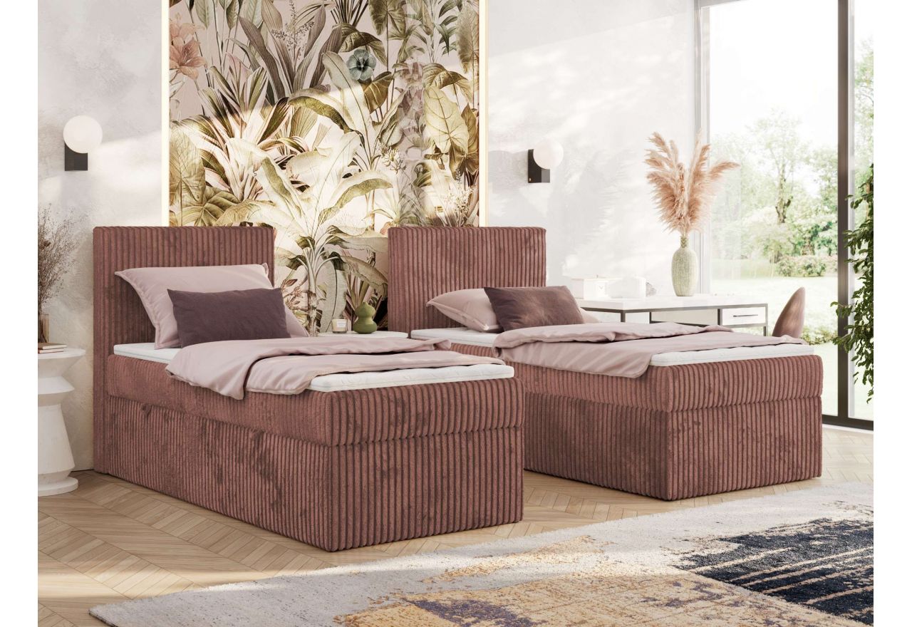 Łóżko kontynentalne TILIANO 90x200 - H4 - różowy, sztruks - strona lewa - topper T25