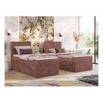 Łóżko kontynentalne TILIANO 90x200 - H4 - różowy, sztruks - strona lewa - topper T25