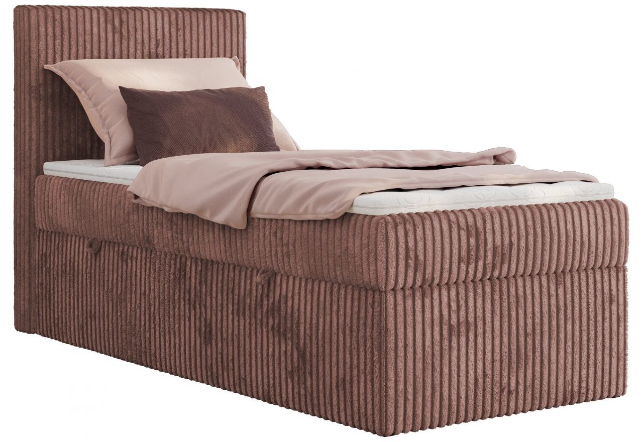 Łóżko kontynentalne TILIANO 90x200 - H4 - różowy, sztruks - strona lewa - topper T25