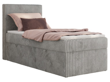 Łóżko kontynentalne TILIANO 90x200 - H4 - jasnoszary, sztruks - strona lewa - topper T25