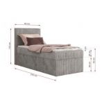 Łóżko kontynentalne TILIANO 90x200 - H4 - jasnoszary, sztruks - strona lewa - topper T25