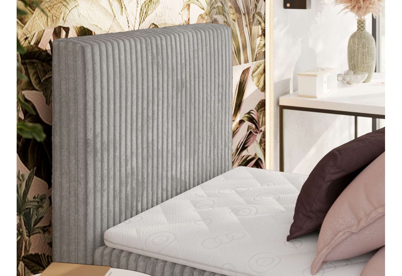 Łóżko kontynentalne TILIANO 90x200 - H4 - jasnoszary, sztruks - strona lewa - topper T25