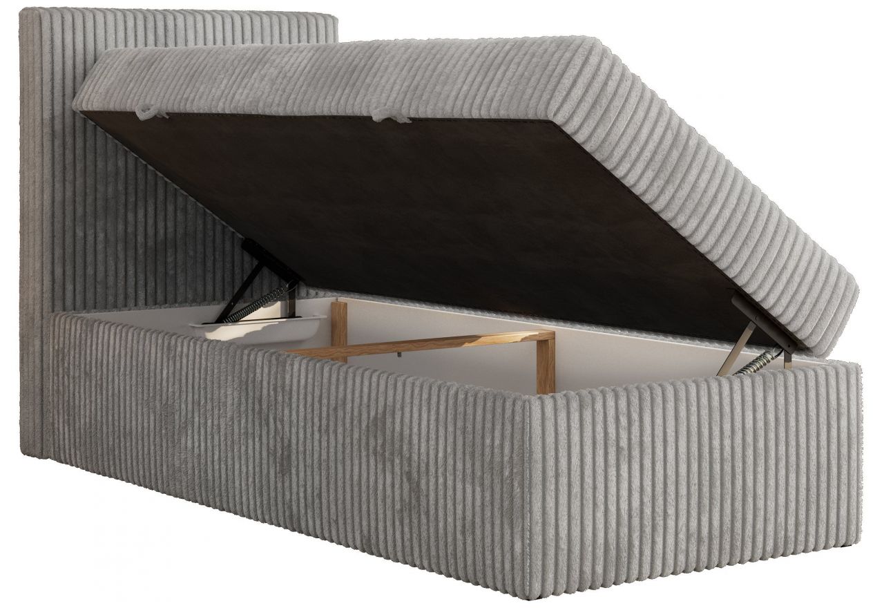Łóżko kontynentalne TILIANO 90x200 - H4 - jasnoszary, sztruks - strona lewa - topper T25