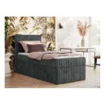 Łóżko kontynentalne TILIANO 90x200 - H4 - ciemnoszary, sztruks - strona lewa - topper T25