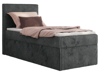 Łóżko kontynentalne TILIANO 90x200 - H4 - ciemnoszary, sztruks - strona lewa - topper T25