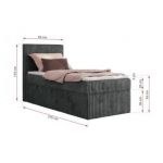 Łóżko kontynentalne TILIANO 90x200 - H4 - ciemnoszary, sztruks - strona lewa - topper T25