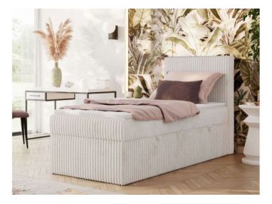 Łóżko kontynentalne TILIANO 90x200 - H4 - beżowy, sztruks - strona prawa - topper T25