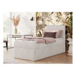 Łóżko kontynentalne TILIANO 90x200 - H4 - beżowy, sztruks - strona prawa - topper T25