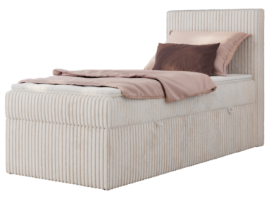 Łóżko kontynentalne TILIANO 90x200 - H4 - beżowy, sztruks - strona prawa - topper T25