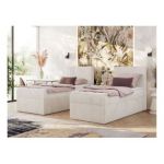 Łóżko kontynentalne TILIANO 90x200 - H4 - beżowy, sztruks - strona prawa - topper T25