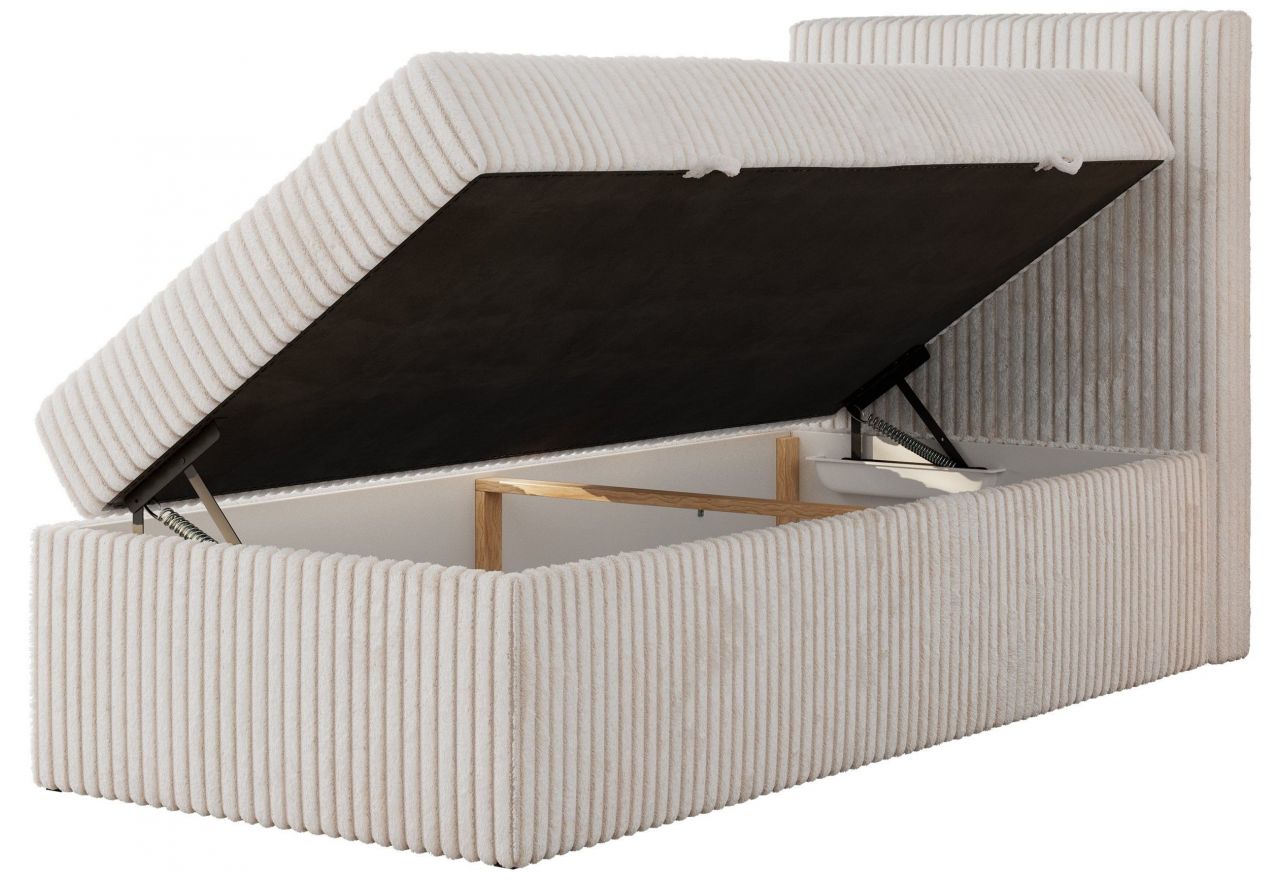 Łóżko kontynentalne TILIANO 90x200 - H4 - beżowy, sztruks - strona prawa - topper T25