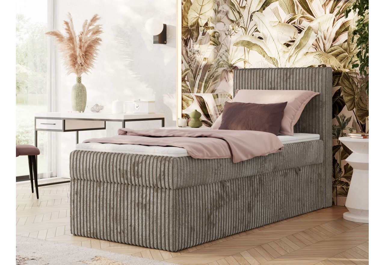 Łóżko kontynentalne TILIANO 90x200 - H4 - jasnobrązowy, sztruks - strona prawa - topper T25