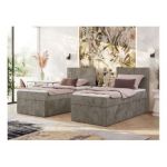 Łóżko kontynentalne TILIANO 90x200 - H4 - jasnobrązowy, sztruks - strona prawa - topper T25