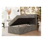 Łóżko kontynentalne TILIANO 90x200 - H4 - jasnobrązowy, sztruks - strona prawa - topper T25