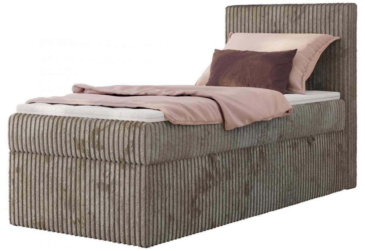 Łóżko kontynentalne TILIANO 90x200 - H4 - jasnobrązowy, sztruks - strona prawa - topper T25