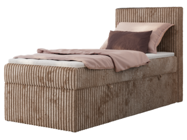 Łóżko kontynentalne TILIANO 90x200 - H4 - brązowy, sztruks - strona prawa - topper T25