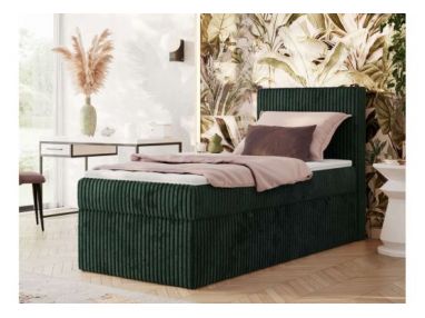 Łóżko kontynentalne TILIANO 90x200 - H4 - ciemnozielony, sztruks - strona prawa - topper T25
