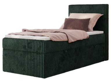 Łóżko kontynentalne TILIANO 90x200 - H4 - ciemnozielony, sztruks - strona prawa - topper T25