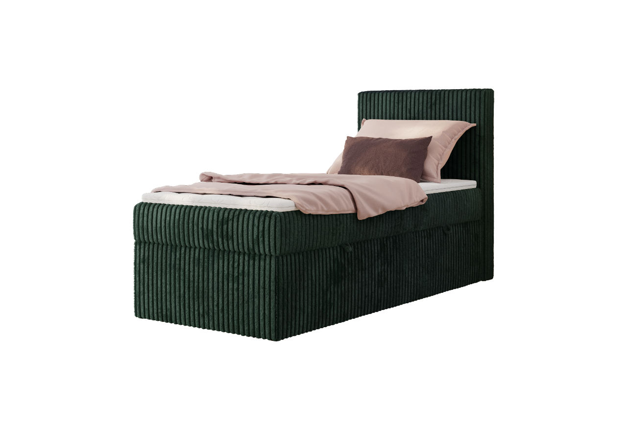 Łóżko kontynentalne TILIANO 90x200 - H4 - ciemnozielony, sztruks - strona prawa - topper T25
