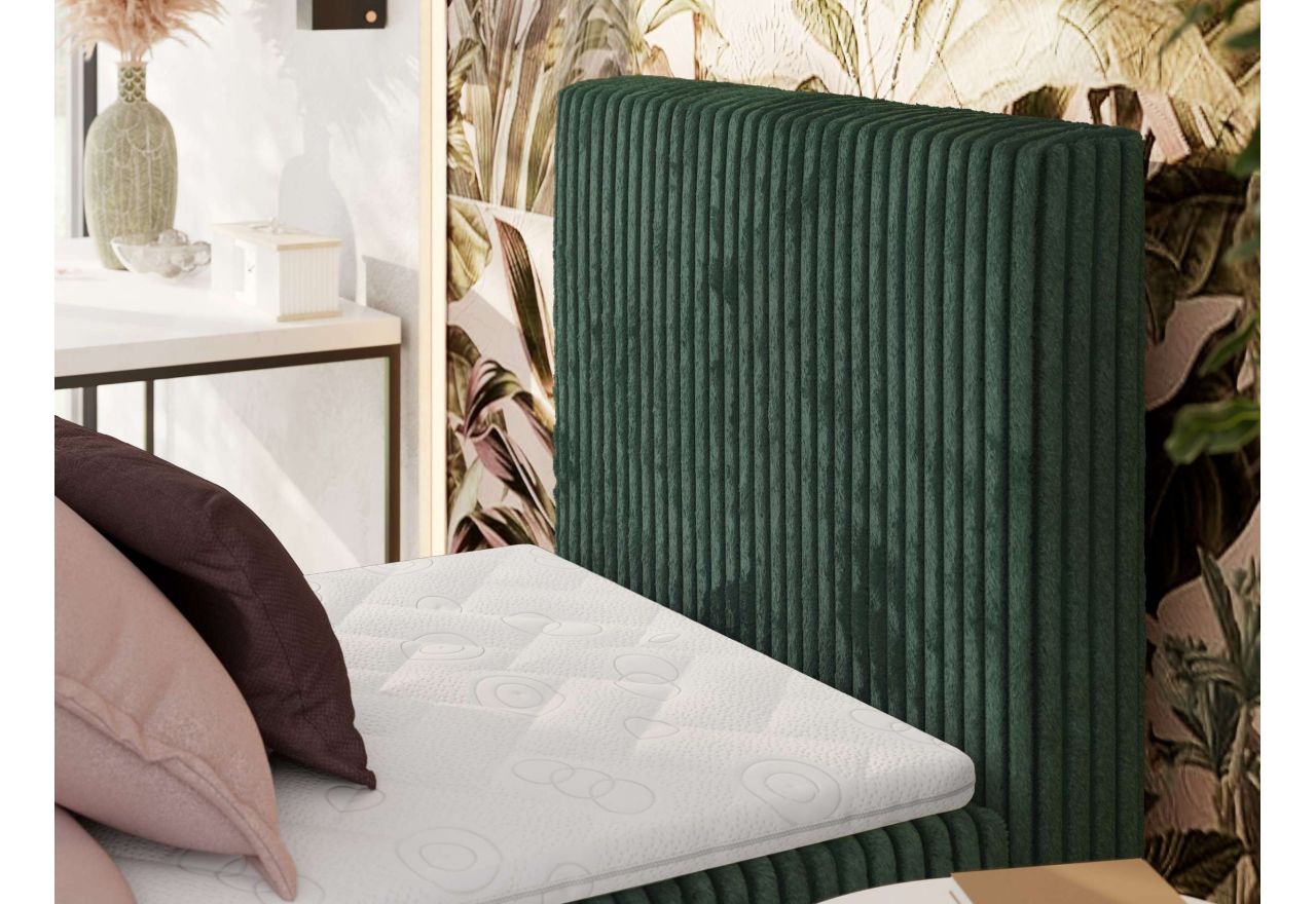 Łóżko kontynentalne TILIANO 90x200 - H4 - ciemnozielony, sztruks - strona prawa - topper T25