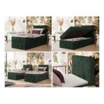 Łóżko kontynentalne TILIANO 90x200 - H4 - ciemnozielony, sztruks - strona prawa - topper T25